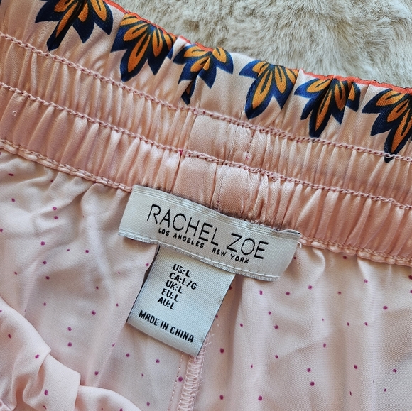 Rachel Zoe High Rise Pink Macaw Flowy Satin Wide Leg Pant, Size Large - Picture 2 of 6